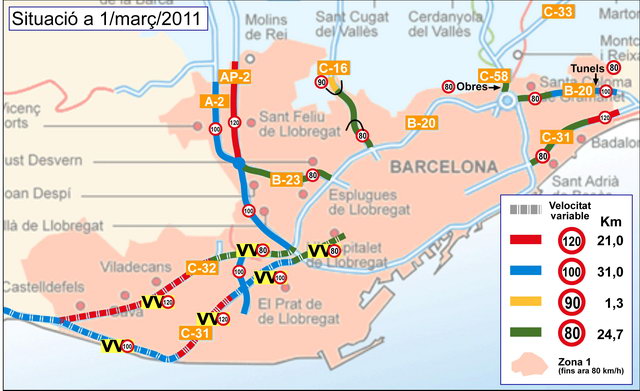Nuevas limitaciones de la velocidad variable en el entorno de Barcelona (a partir del 1 de marzo del 2011)